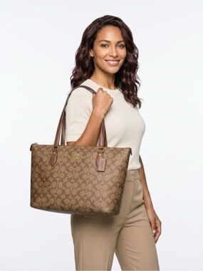 Coach Tan/Brown Signature Tote with Leather Straps new never worn